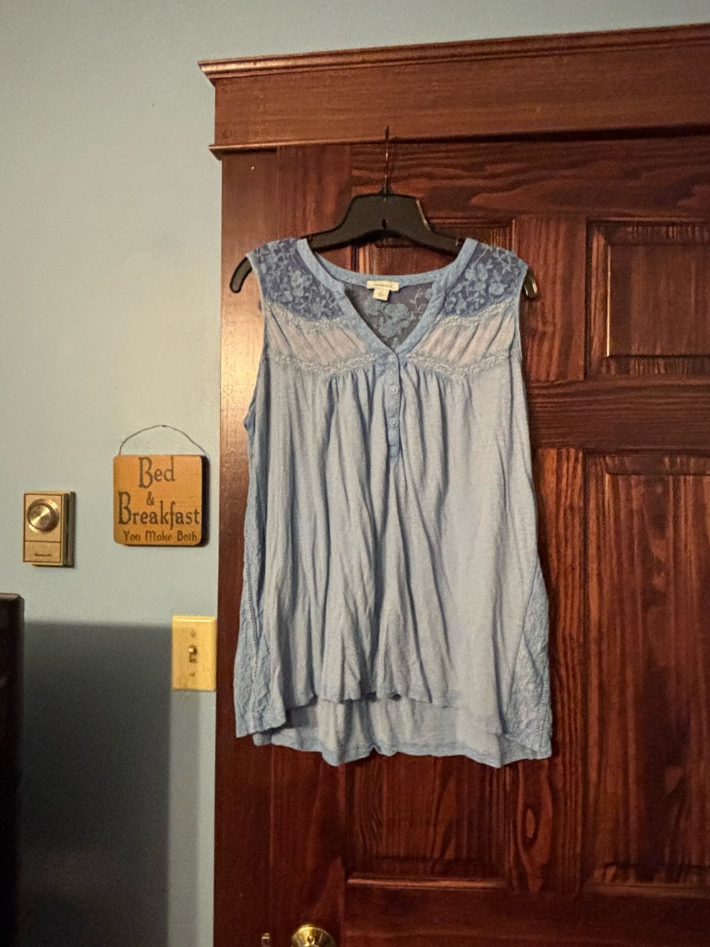 Sundance Light Blue Lace-Yoke Sleeveless Blouse